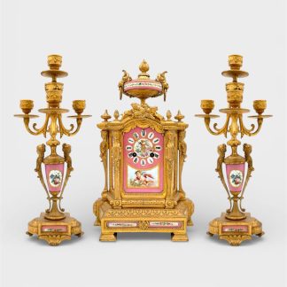19.Yüzyıl Fransız Sevres Ormolu Saat ve Şamdan Takımı
